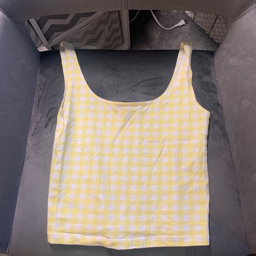 Yellow and white checkered crop top tank top
